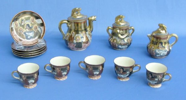 Oriental Pottery Tea Set w/Dragon Finials