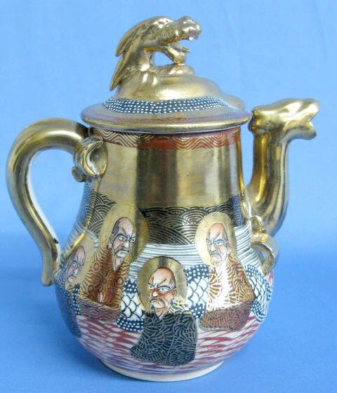 Oriental Pottery Tea Set w/Dragon Finials - 3