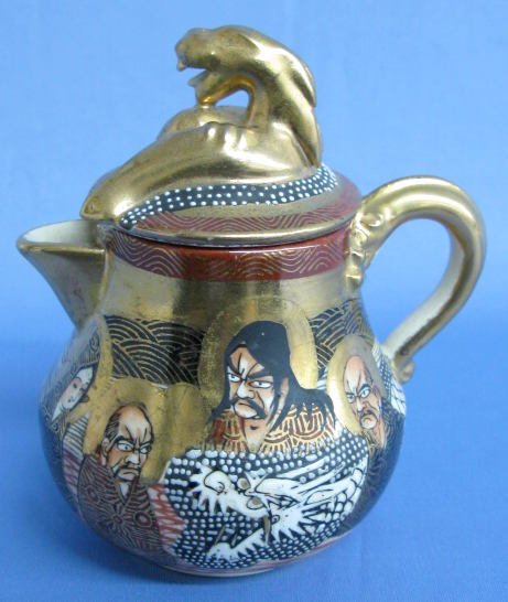 Oriental Pottery Tea Set w/Dragon Finials - 6