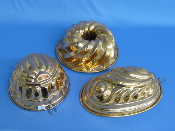 3 Copper Food Molds: Melon, Swirl & Leaf