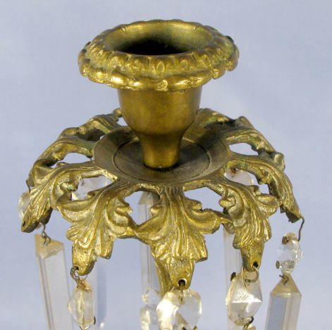 Pair of Cast Brass & Marble Girandoles w/Prisms - 2