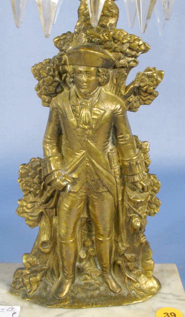 Pair of Cast Brass & Marble Girandoles w/Prisms - 5