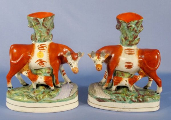 Pr. Staffordshire Cow & Calf Mantle Figures
