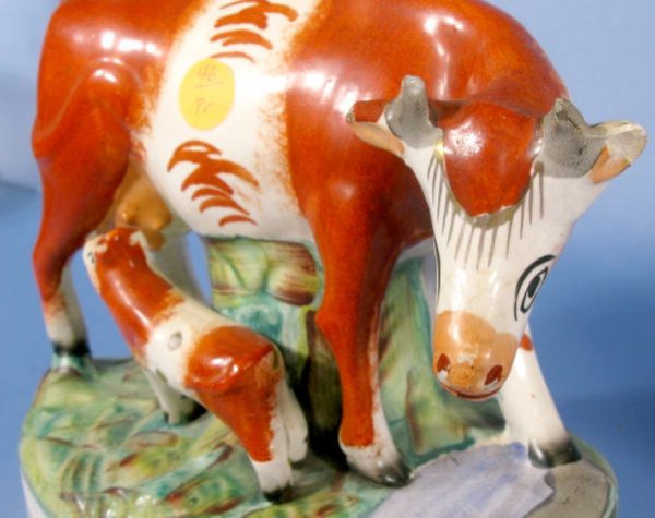 Pr. Staffordshire Cow & Calf Mantle Figures - 3