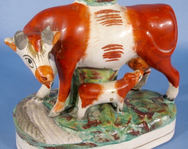 Pr. Staffordshire Cow & Calf Mantle Figures - 5