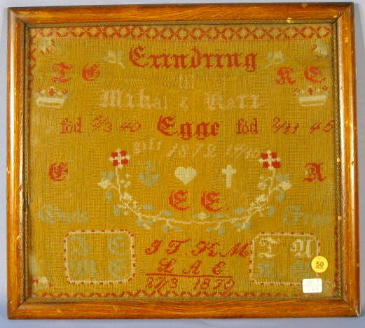 Needlepoint Wedding Memorial Dated 27/3 1879 - 5