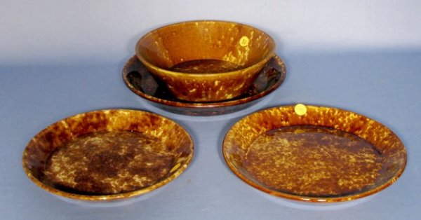 Group of 4 Rockingham Glazed Yellow Ware Pieces