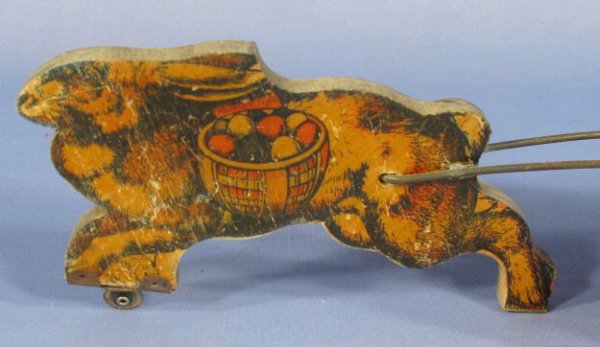 Wood Lithograph "Express" Wagon Toy w/Rabbit - 2
