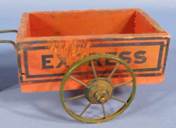 Wood Lithograph "Express" Wagon Toy w/Rabbit - 3