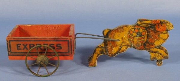 Wood Lithograph "Express" Wagon Toy w/Rabbit - 4