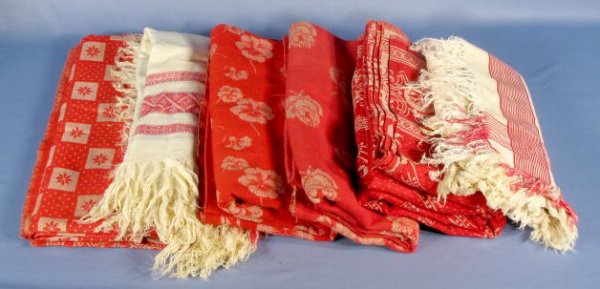 Group of 6 Red/White Woven Table Cloths