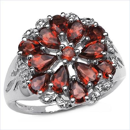 2.78ctw Garnet Sterling Silver Floral Ring