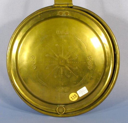 Brass Bed Warmer Pan w/Long Wood Carved Handle - 4