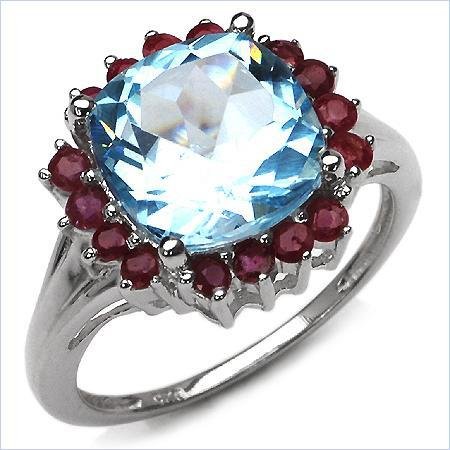 4.80ctw Blue Topaz & Ruby Sterling Silver Ring