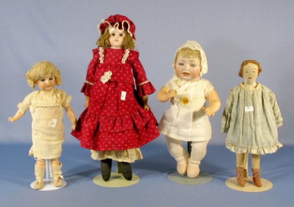 Group of 4 Antique Dolls: Bisque Heads & Others
