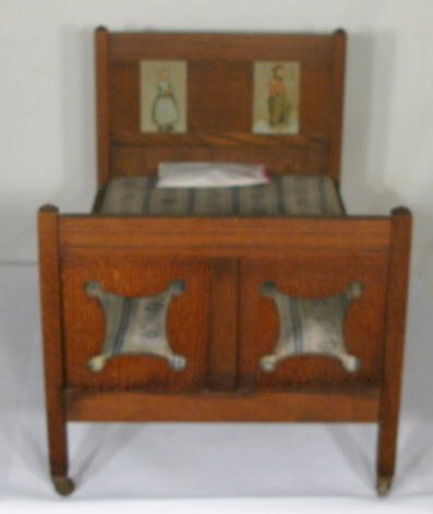 Fine Oak Doll Bed w/Dutch Boy & Girl - 2