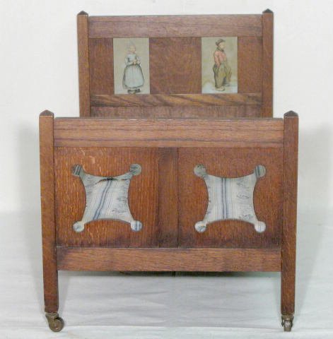 Fine Oak Doll Bed w/Dutch Boy & Girl - 6
