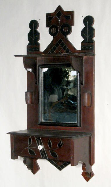 Eastlake Carved Walnut Hanging Shaving Mirror