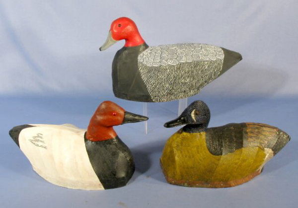 Group of 3 Canvas Back Decoys by David Smith: Group of 3 Canvas Back Decoys by David Smith: 1.) Drake, 2007, 12"; 2.) Bluewinged Teal, 2007, 12"; 3.) Red Head Drake, unsigned, 14". No condition problems. All items sell As Is, Where Is, no guarant