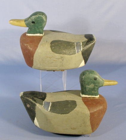 Pr. Carved Wood Block Mallard Drake Decoys