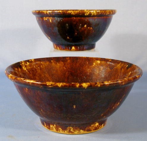 2 Rockingham Glazed Yellow Ware Mixing Bowls
