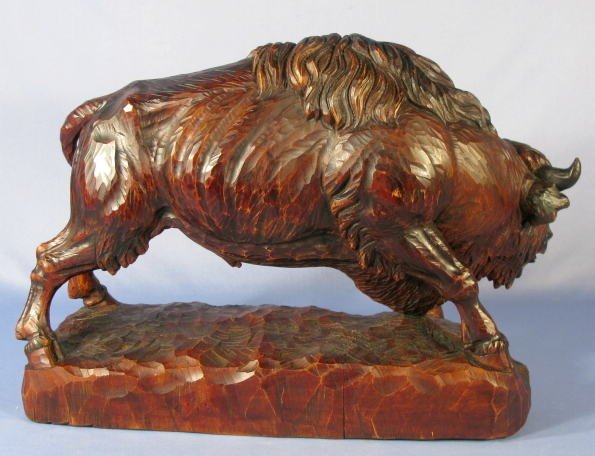 Signed Wood Carved Buffalo Bull - 4