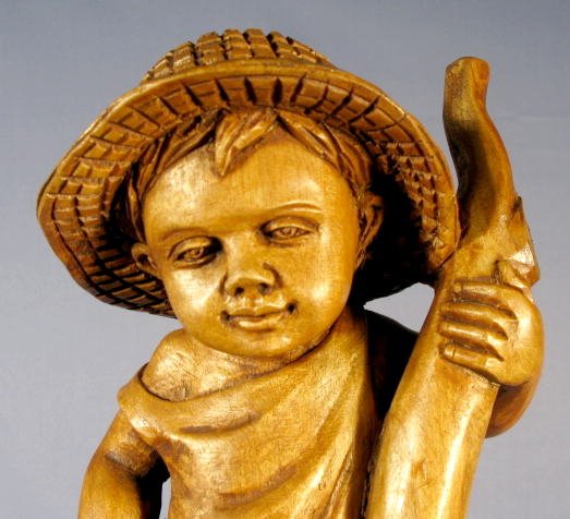 Wood Carved Grouping of 3 Boys Fishing - 2