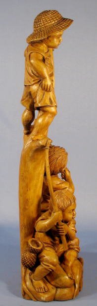Wood Carved Grouping of 3 Boys Fishing - 5