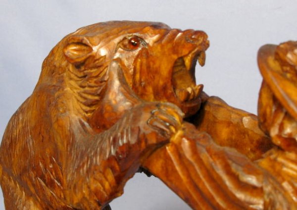 Wood Carved Hunter w/Bear - 4
