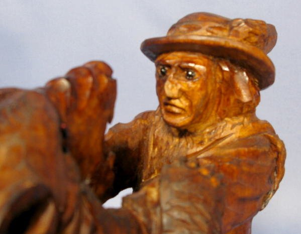 Wood Carved Hunter w/Bear - 5