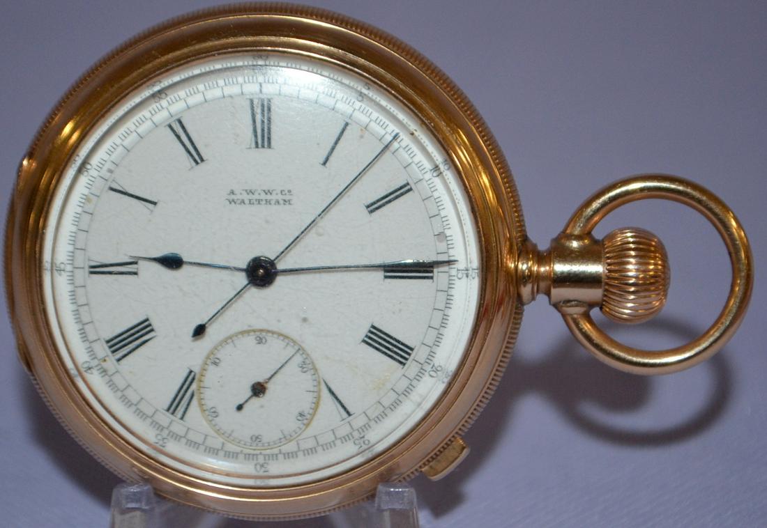 AW Co. 14k 38MM Stop Watch: marked Pat. Sept 28, 1880 (1 of 7)
