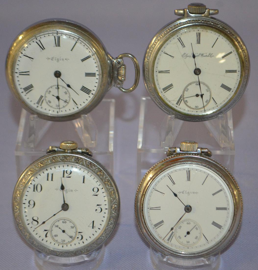 Lot of 4 Elgin 18s Pocket Watches. Various Conditions, (1 of 5)