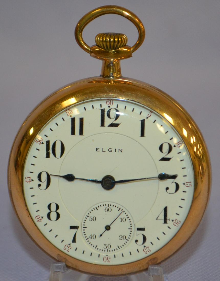 Elgin Father Time, 21J, 18S, OF Pocket Watch: LS GF: Elgin Father Time, 21J, 18S, OF Pocket Watch: LS GF FULL Adj DMK No. 11151434, running. The DSD looks ok. In a yellow SF&B Philadelphia 20 yr. No. 1029100 case. The case back was buffed, scuffing & pi