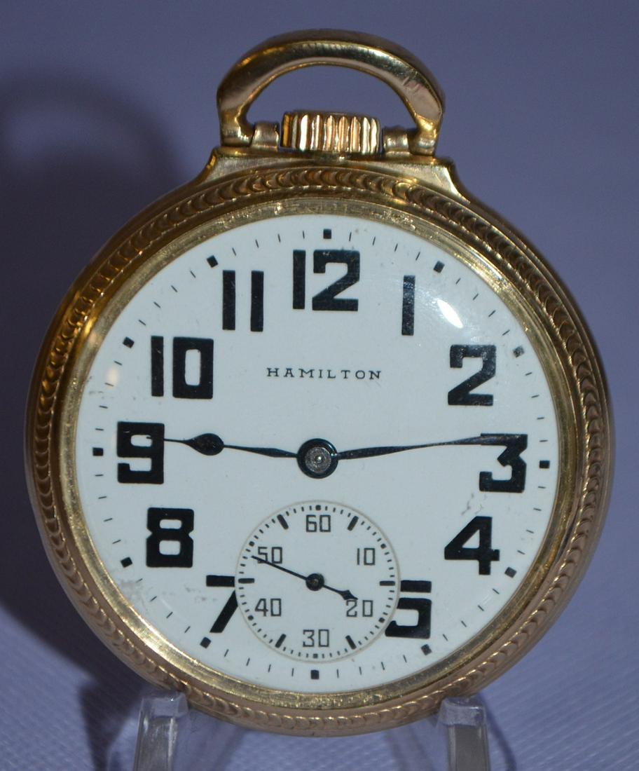 Hamilton 992, 21J, 16S, OF Pocket Watch: LS GF NI 3/4: Hamilton 992, 21J, 16S, OF Pocket Watch: LS GF NI 3/4 GJS DR Adj 5P DMK No. 1539473 . The DSD looks ok. In a yellow Hamilton 10k GF SF&B Star Watch Case No. 4744212. The case back was buffed, leaving