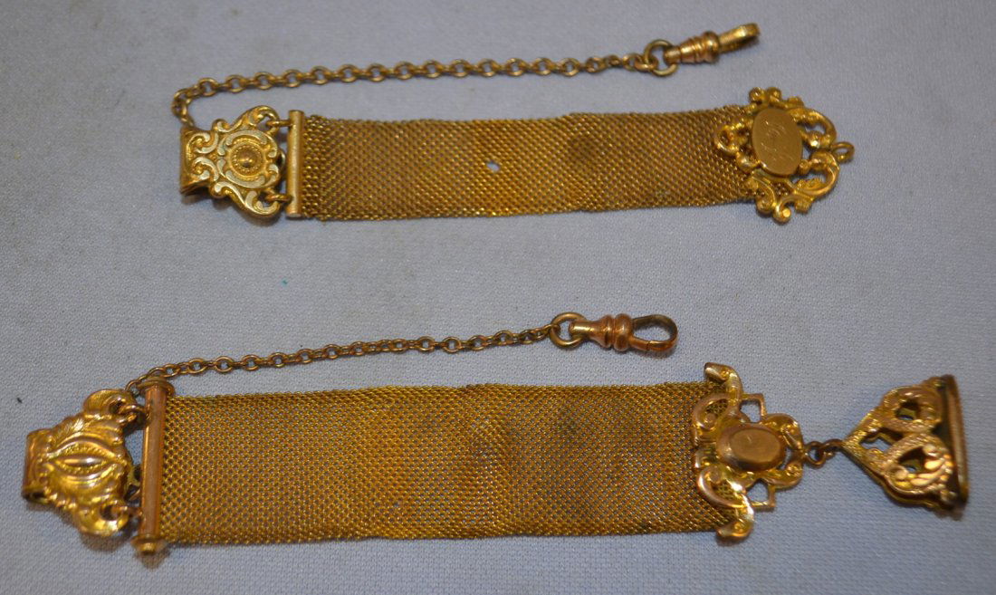 2 Antique Gold Plated Watch Chains w/ fobs (1 of 4)
