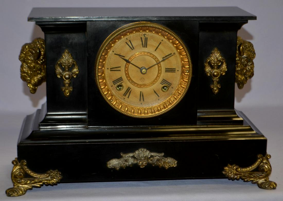 Ansonia Black Enameled Iron Mantel Clock (1 of 6)