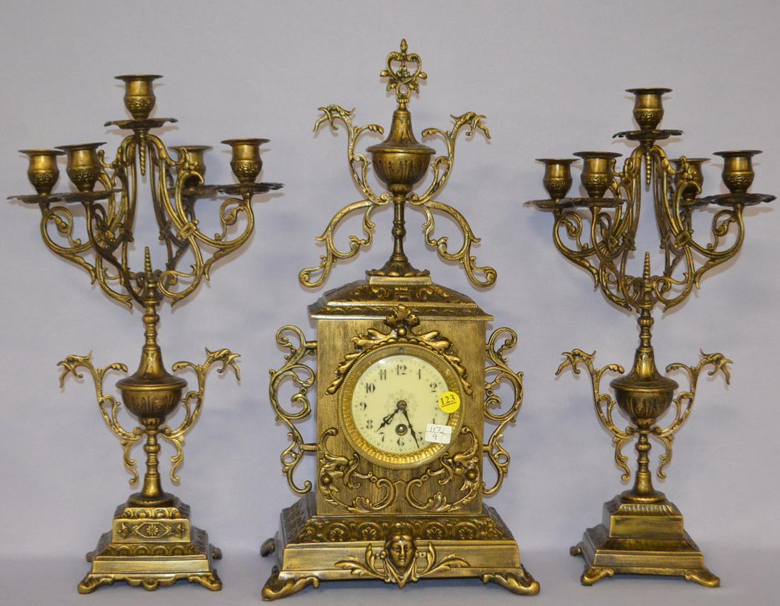 Antique 3 Piece Bronze Mantel Clock Set (1 of 10)