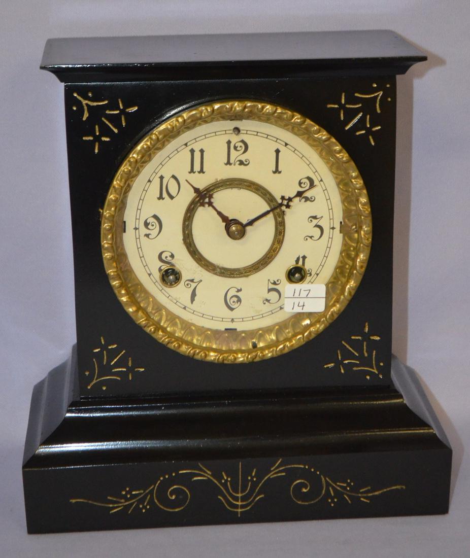 Antique Ansonia Black Metal Mantel Clock (1 of 3)