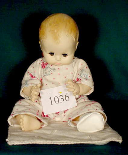 Effanbee Vinyl Doll marked 14 1968 2500 NR: Please see the hundreds of other quality dolls in this sale! Effanbee vinyl, marked on head: 14 1968 2500, nurser, sleep eyes 15" T. No Reserve! Note: Successful Buyers will have their credit cards ch