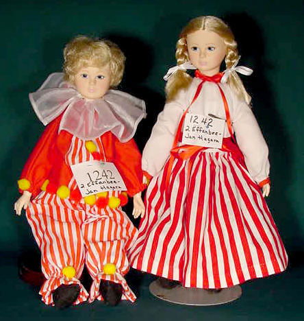 Pr Plastic Effanbee Dolls by Jan Hagaras NR: Please see the hundreds of other quality dolls in this sale! Pair Plastic Effanbee Dolls by Jan Hagaras Clown,1984,19" T. Girl,1984,18" T. No Reserve! Note: Successful Buyers will have their credit ca