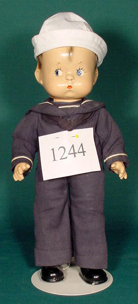 Effanbee Skippy P.L. Crosby Compo & Cloth Doll NR: Please see the hundreds of other quality dolls in this sale! Effanbee Skippy © P.L. Crosby, compo & cloth, painted features, molded hair (Right eye paint chips, dark mark on cheek, faint paint rubs t