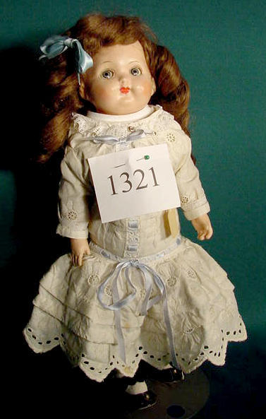 Compo Shoulder Plate Effanbee Doll NR: Please see the hundreds of other quality dolls in this sale! Compo shoulder plate doll, marked EFFANBEE on shoulder plate, sleep eyes, painted features, cloth body, (Major crazing, cracks, damage behi