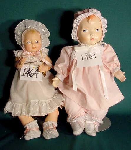 2 Effanbee Dolls Baby Grumpy & Bubbles NR: Please see the hundreds of other quality dolls in this sale! 2 Modern Effanbee plastic & cloth dolls 1st marked 176 Baby Grumpy LE ©1915, 1988 Effanbee Doll Co. New York NY 10010; painted features 2n