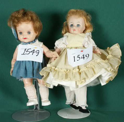 2 Dolls: 1 Alexander Little Women, 1 Effanbee NR: Please see the hundreds of other quality dolls in this sale! 2 Dolls: 1 plastic (blonde), marked Alexander 19©83; jointed, sleep eyes, painted features, rooted hair, wearing Little Women "Amy" Origin
