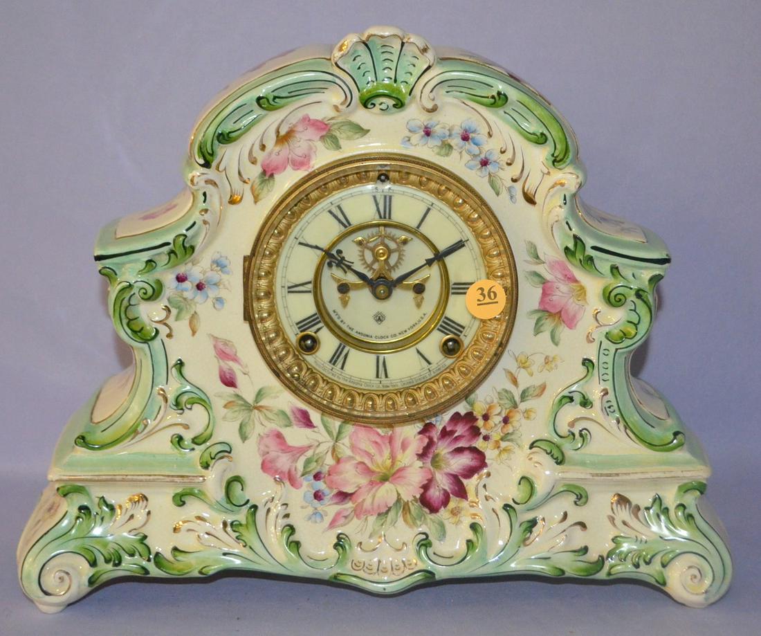 Antique Ansonia (Peconic) Porcelain Mantle Clock