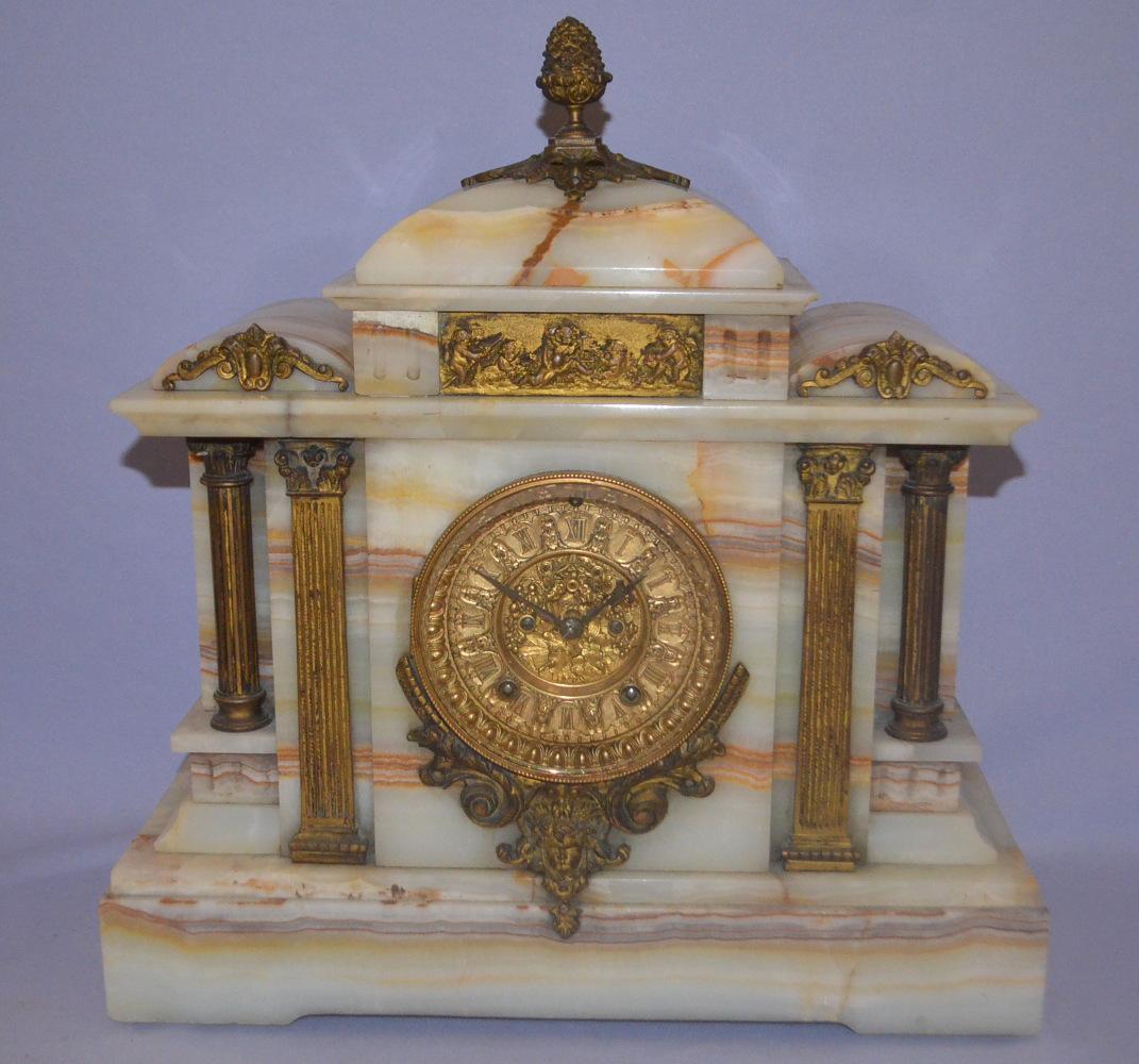 Antique Ansonia Rutland White Onyx Marble Clock (1 of 7)