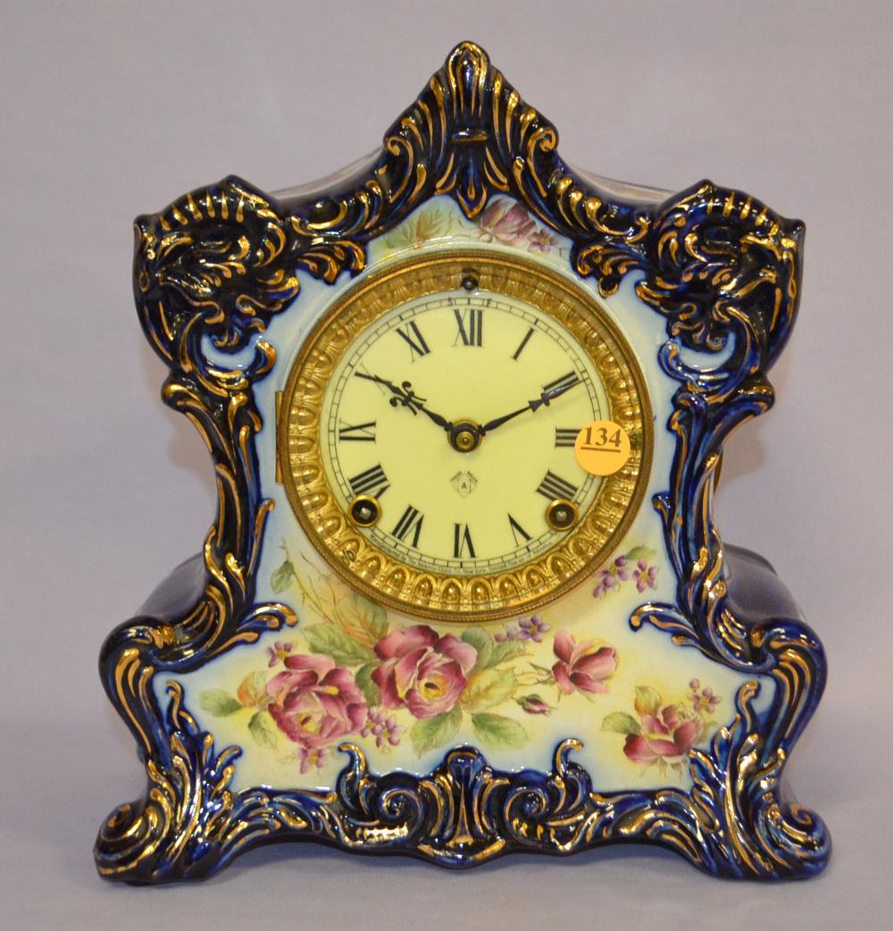 Antique Ansonia Wam Pum Porcelain Mantle Clock