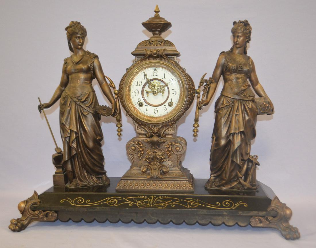 Antique Ansonia Art & Commerce Double Figure Clock (1 of 7)