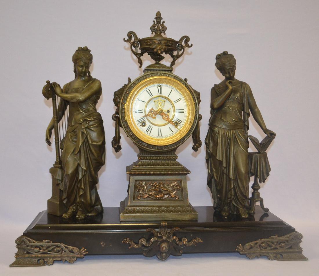 Antique Ansonia Music & Poetry Double figure Clock (1 of 8)