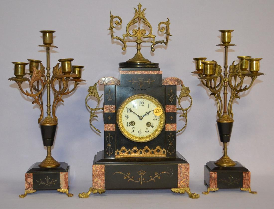 Antique 3 piece Garniture Slate Mantle Clock (1 of 6)